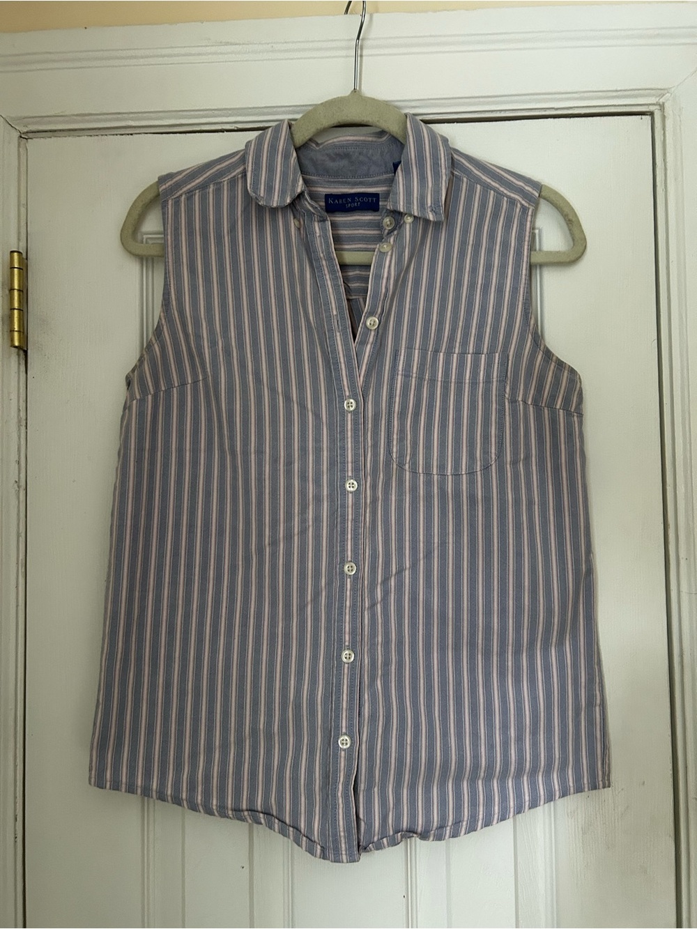 Kendra Scott Sleeveless Button-Down Shirt - Blue & Pink Stripes